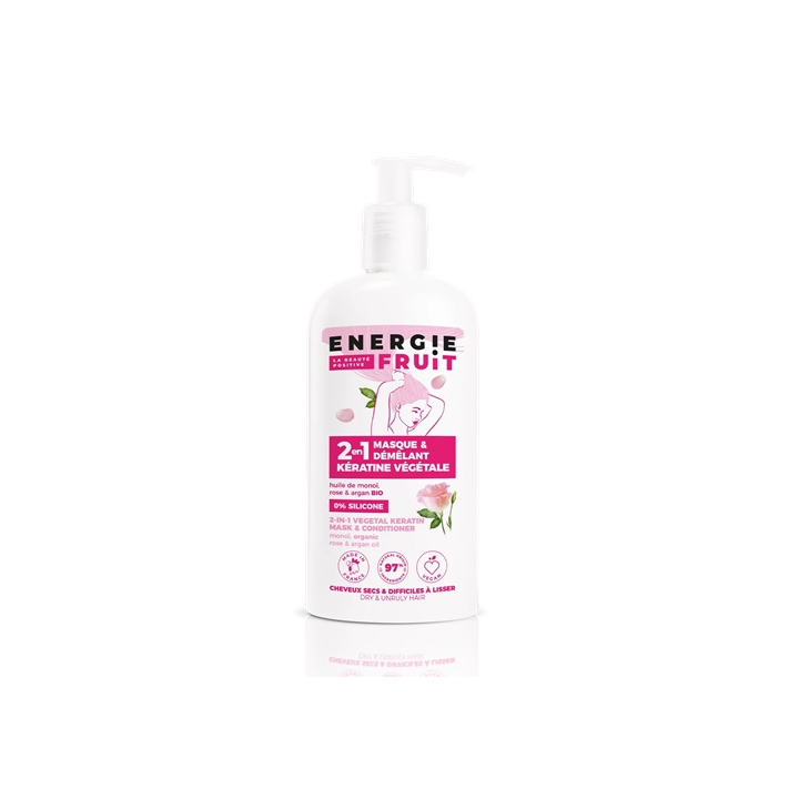 Energie Fruit 2en1 Masque Démêlant Kératine Végétale à l’Huile de Monoï, Rose et Argan 300ml